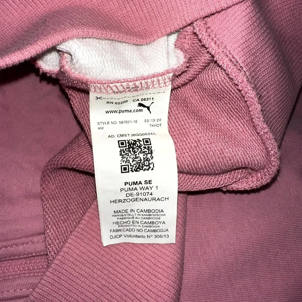 Puma Track Jacket Womens Medium Pink White Embroidered Logo Long Sleeve Full Zip
